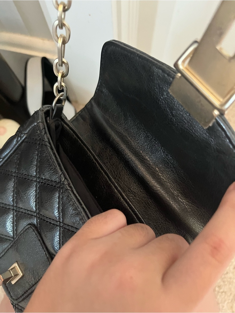 Quilted Black Leather Crossbody Bag with Chain Strap - Picture 2 of 3